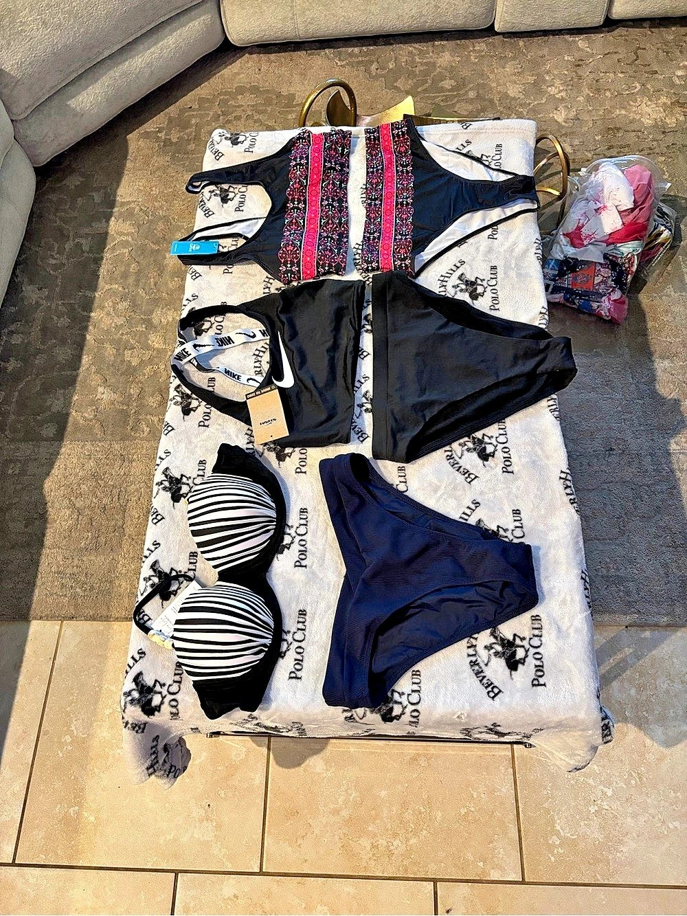 Nike Logo Tape Racerback Bikini Top in Black & White